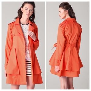 Tibi Orange/Coral Draped Trench Coat Size 6